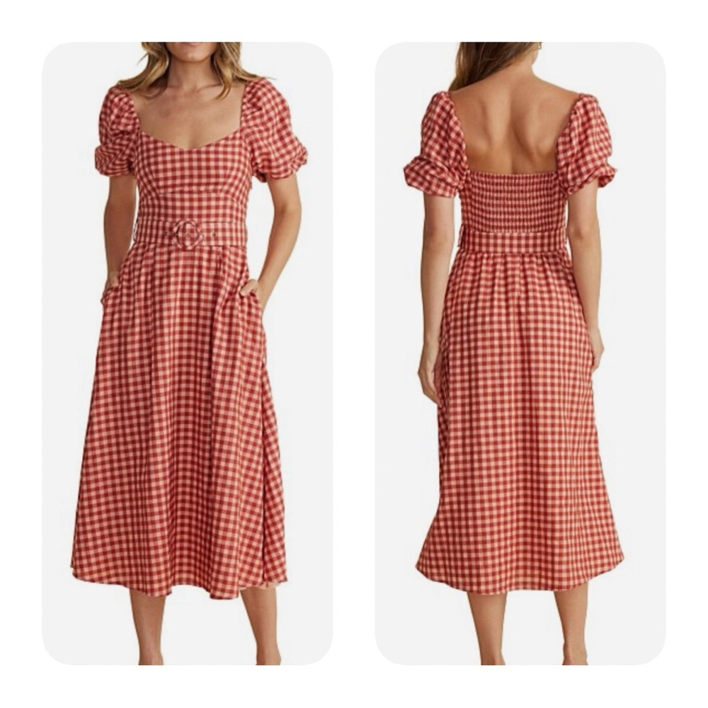 Minkpink CORA MIDI DRESS Gingham Puff Sleeve
